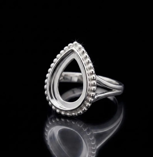 925 Sterling Silver 6x4mm to 20x15mm Pear Blank Bezel Designer Ring DIY Crafts Settings Breastmilk/Keepsake, Good for Resin & Ashes Work, Handmade Memorial Ring