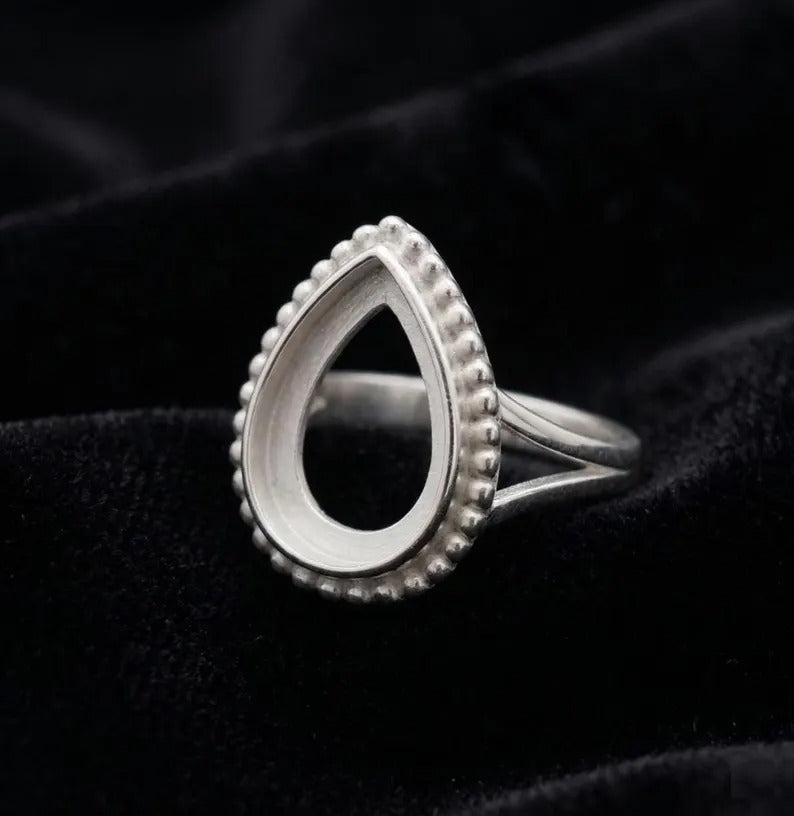925 Sterling Silver 6x4mm to 20x15mm Pear Blank Bezel Designer Ring DIY Crafts Settings Breastmilk/Keepsake, Good for Resin & Ashes Work, Handmade Memorial Ring