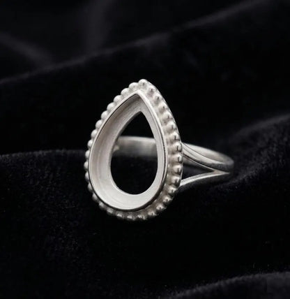 925 Sterling Silver 6x4mm to 20x15mm Pear Blank Bezel Designer Ring DIY Crafts Settings Breastmilk/Keepsake, Good for Resin & Ashes Work, Handmade Memorial Ring
