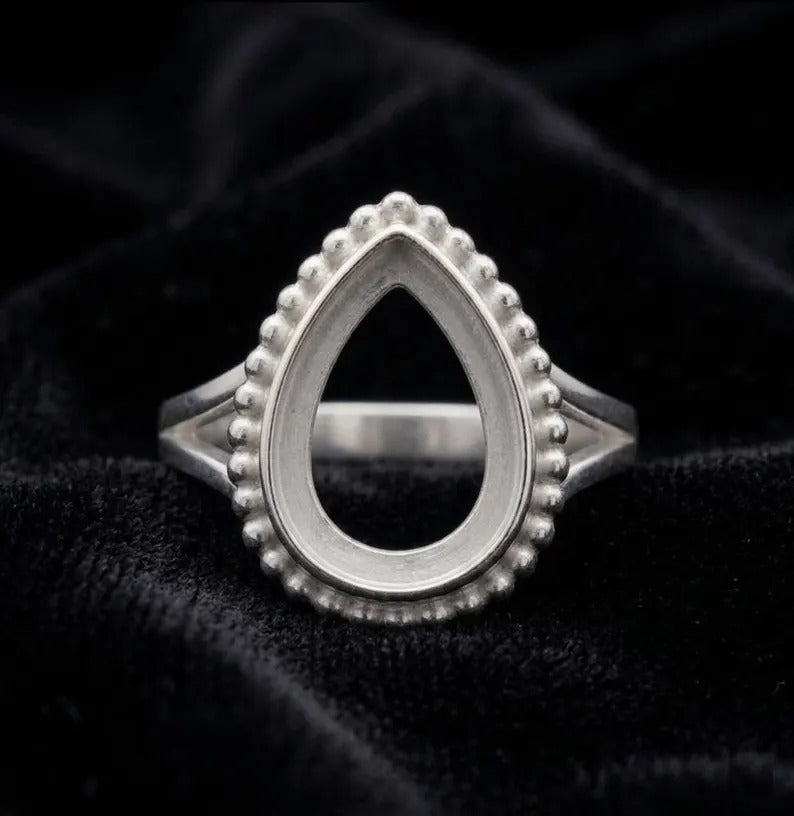 925 Sterling Silver 6x4mm to 20x15mm Pear Blank Bezel Designer Ring DIY Crafts Settings Breastmilk/Keepsake, Good for Resin & Ashes Work, Handmade Memorial Ring