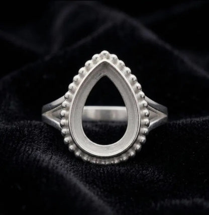925 Sterling Silver 6x4mm to 20x15mm Pear Blank Bezel Designer Ring DIY Crafts Settings Breastmilk/Keepsake, Good for Resin & Ashes Work, Handmade Memorial Ring