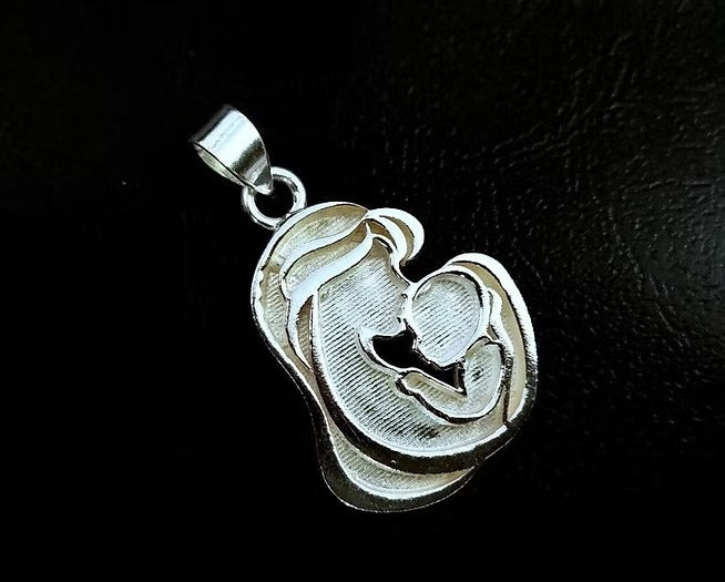 925 Sterling Silver Mother Kissing Baby Blank Bezel Pendant Setting, For Pour Resin, Breastmilk DIY, Keepsake Jewelry, Memorial Jewellery
