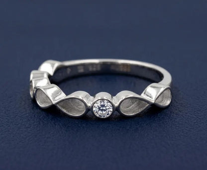 925 Sterling Silver Pear Blank Bezel with 3mm CZ Setted Half Eternity Band Ring, Good for Resin & Ashes Work, Breastmilk Keepsake DIY Crafts