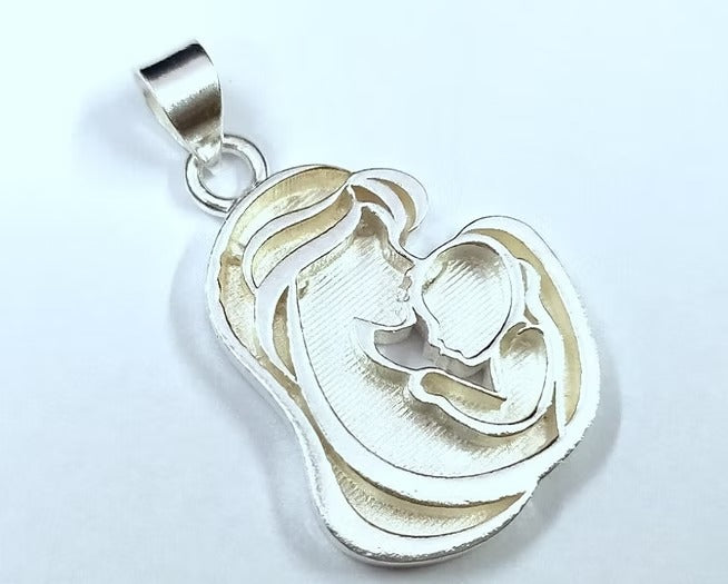 925 Sterling Silver Mother Kissing Baby Blank Bezel Pendant Setting, For Pour Resin, Breastmilk DIY, Keepsake Jewelry, Memorial Jewellery