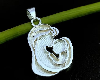 925 Sterling Silver Mother Kissing Baby Blank Bezel Pendant Setting, For Pour Resin, Breastmilk DIY, Keepsake Jewelry, Memorial Jewellery