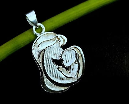925 Sterling Silver Mother Kissing Baby Blank Bezel Pendant Setting, For Pour Resin, Breastmilk DIY, Keepsake Jewelry, Memorial Jewellery