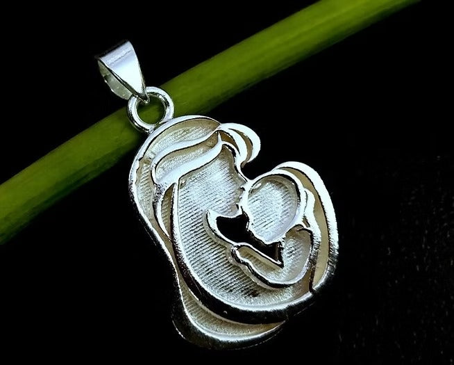 925 Sterling Silver Mother Kissing Baby Blank Bezel Pendant Setting, For Pour Resin, Breastmilk DIY, Keepsake Jewelry, Memorial Jewellery