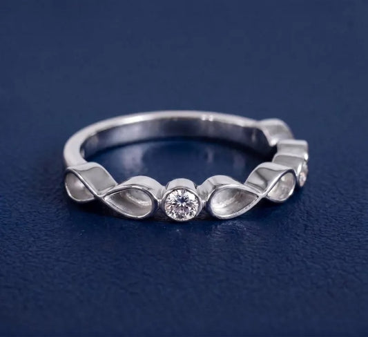925 Sterling Silver Pear Blank Bezel with 3mm CZ Setted Half Eternity Band Ring, Good for Resin & Ashes Work, Breastmilk Keepsake DIY Crafts