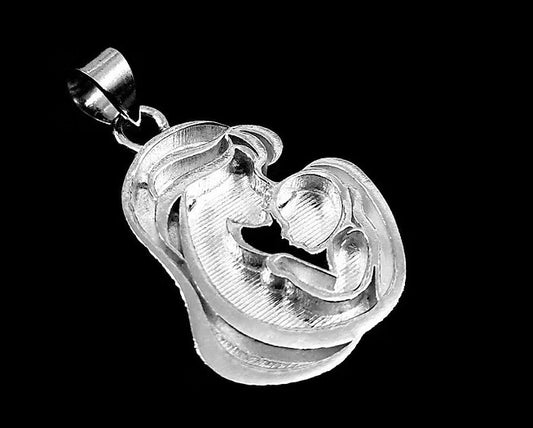 925 Sterling Silver Mother Kissing Baby Blank Bezel Pendant Setting, For Pour Resin, Breastmilk DIY, Keepsake Jewelry, Memorial Jewellery
