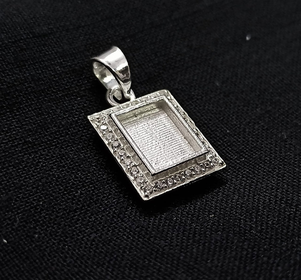 Rectangle Shape 8x10mm Blank Bezel with CZ Setted, 925 Sterling Silver Pendant, Good for Resin & Ashes Work, Keepsake/Breastmilk DIY Crafts