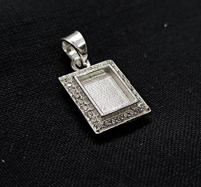 Rectangle Shape 8x10mm Blank Bezel with CZ Setted, 925 Sterling Silver Pendant, Good for Resin & Ashes Work, Keepsake/Breastmilk DIY Crafts
