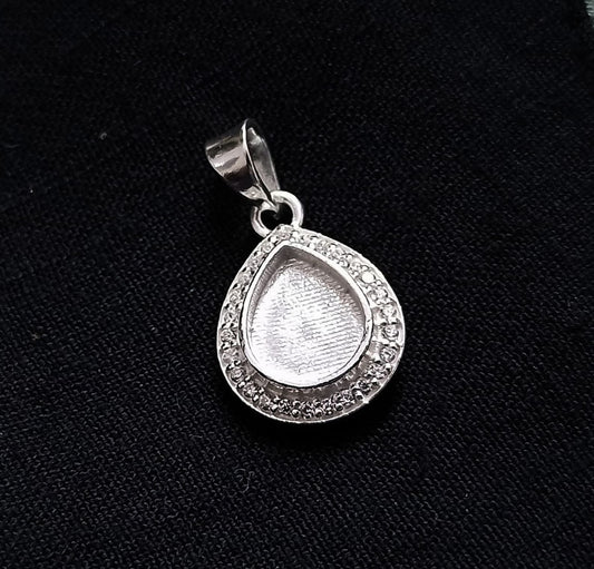 Pear Shape 8x10mm Blank Bezel Pendant Surrounded with CZ, 925 Sterling Silver Pendant, Good for Resin & Ashes Work, Keepsake Jewellery Craft