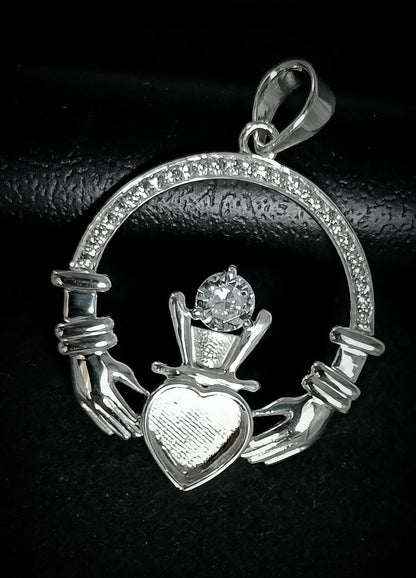 925 Sterling Silver, Iris Celtic Claddagh Pendant, Heart 5mm Blank Bezel Setting, Good for Pour Resin & Ashes Work, Breastmilk/Keepsake DIY