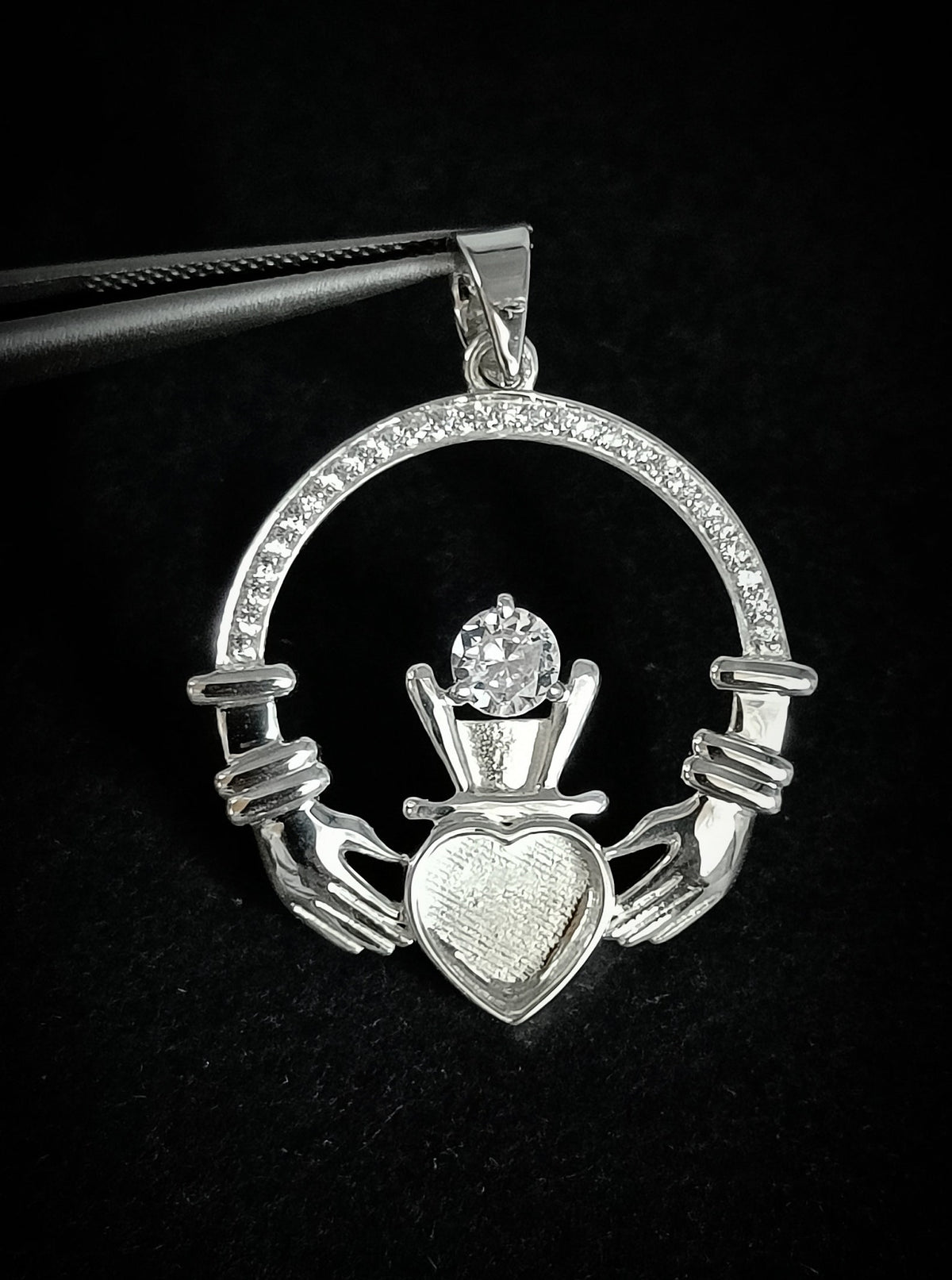 925 Sterling Silver, Iris Celtic Claddagh Pendant, Heart 5mm Blank Bezel Setting, Good for Pour Resin & Ashes Work, Breastmilk/Keepsake DIY