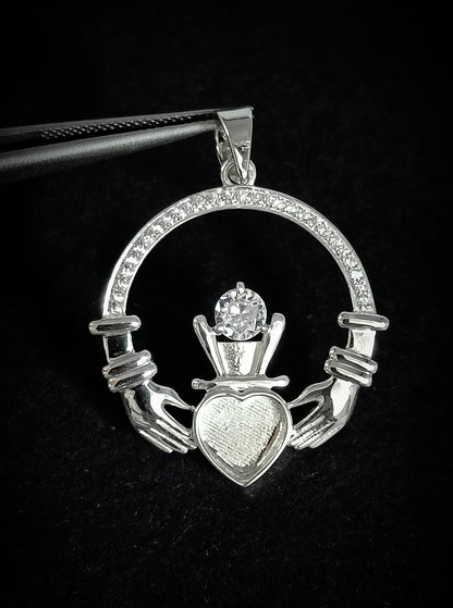925 Sterling Silver, Iris Celtic Claddagh Pendant, Heart 5mm Blank Bezel Setting, Good for Pour Resin & Ashes Work, Breastmilk/Keepsake DIY