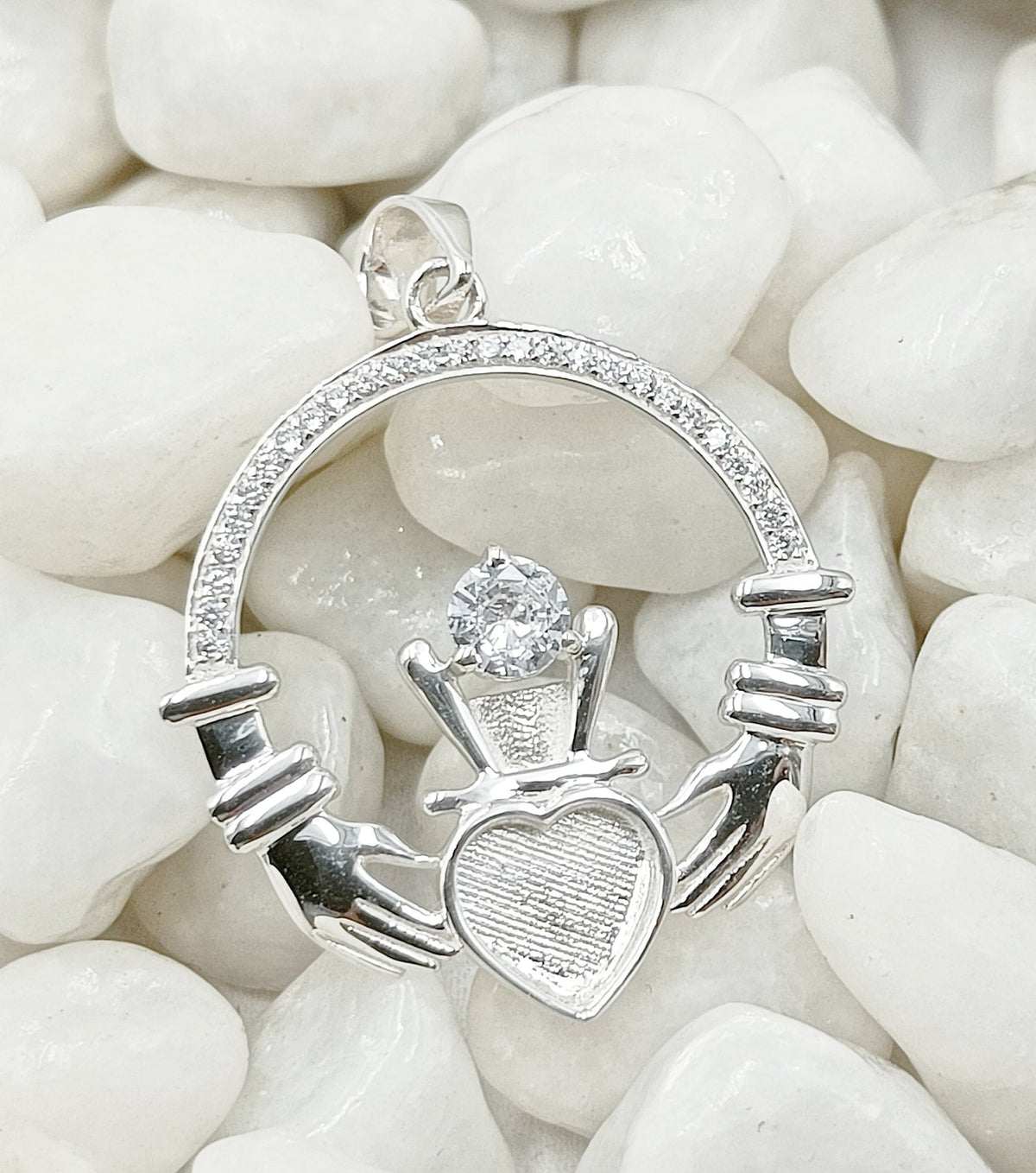 925 Sterling Silver, Iris Celtic Claddagh Pendant, Heart 5mm Blank Bezel Setting, Good for Pour Resin & Ashes Work, Breastmilk/Keepsake DIY