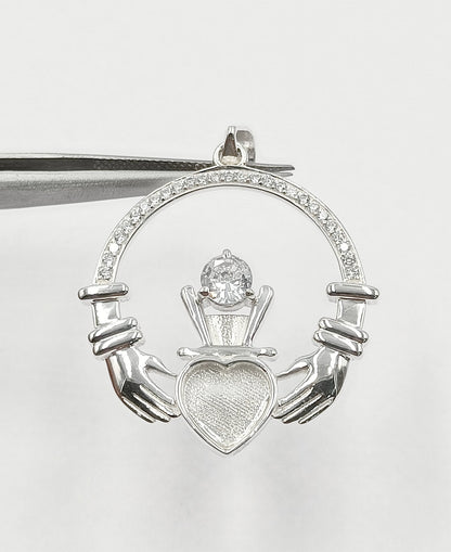 925 Sterling Silver, Iris Celtic Claddagh Pendant, Heart 5mm Blank Bezel Setting, Good for Pour Resin & Ashes Work, Breastmilk/Keepsake DIY