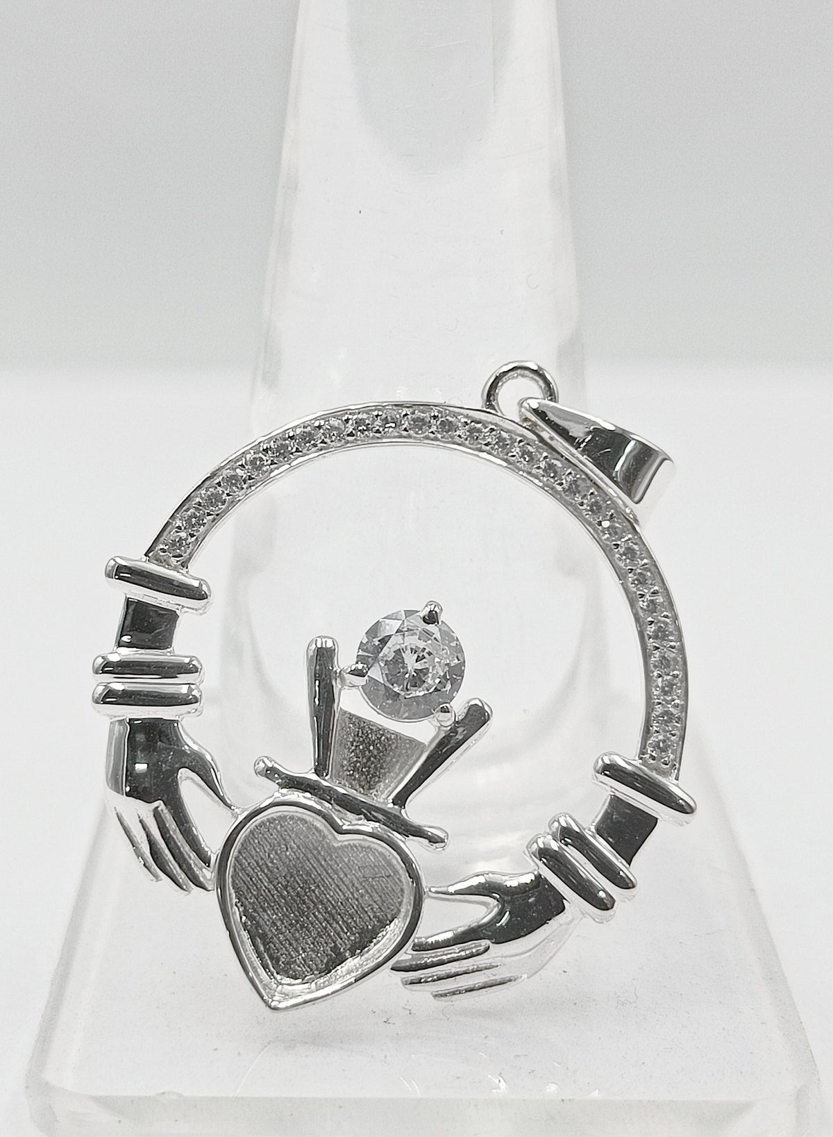 925 Sterling Silver, Iris Celtic Claddagh Pendant, Heart 5mm Blank Bezel Setting, Good for Pour Resin & Ashes Work, Breastmilk/Keepsake DIY