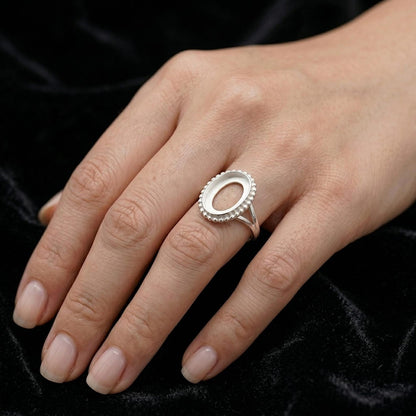 925 Sterling Silver 6x4mm to 20x15mm Oval Blank Bezel Designer Ring DIY Crafts Settings Breastmilk/Keepsake, Good for Resin & Ashes Work, Handmade Memorial Ring