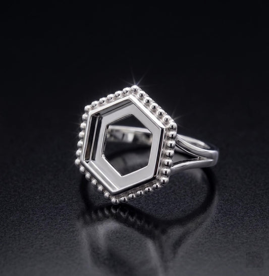 925 Sterling Silver 4mm to 25mm Hexagon Blank Bezel Designer Ring DIY Settings Breastmilk/Keepsake, Good for Resin & Ashes Work, Handmade Memorial Ring