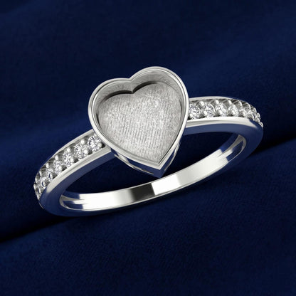 925 Sterling Silver 8mm Heart Shape Blank Bezel Ring With CZ Setting, Good For Resin Ashes Work, Keepsake Breastmilk Ring for Making Jewelry