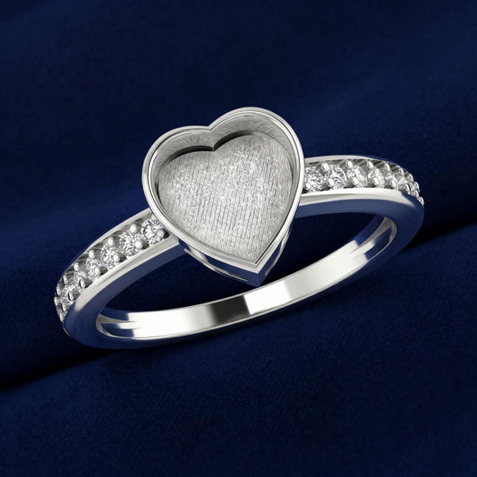 925 Sterling Silver 8mm Heart Shape Blank Bezel Ring With CZ Setting, Good For Resin Ashes Work, Keepsake Breastmilk Ring for Making Jewelry