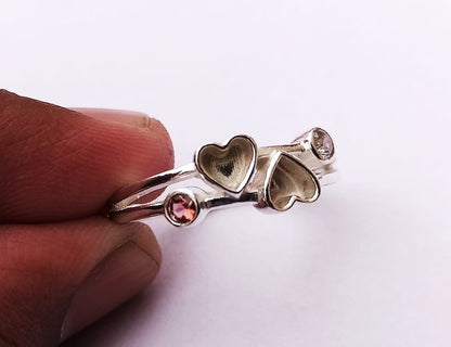 6mm Heart Bezel with Red Garnet And Zircon Faceted Gemstone Ring, Good for Ashes work & Resin Work, 925 Sterling Silver Ring
