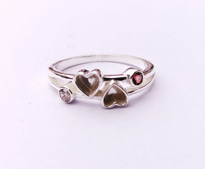 6mm Heart Bezel with Red Garnet And Zircon Faceted Gemstone Ring, Good for Ashes work & Resin Work, 925 Sterling Silver Ring