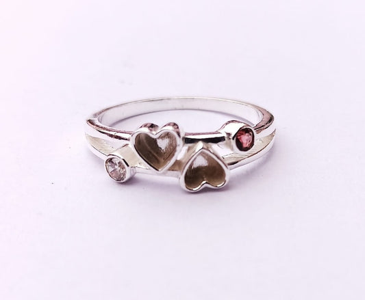 6mm Heart Bezel with Red Garnet And Zircon Faceted Gemstone Ring, Good for Ashes work & Resin Work, 925 Sterling Silver Ring