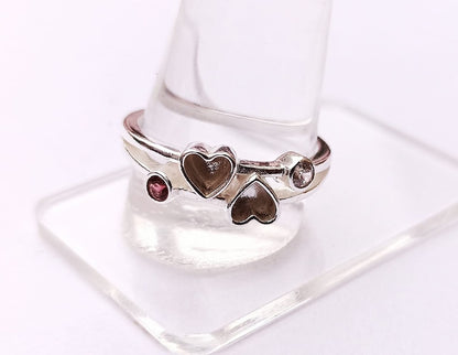 6mm Heart Bezel with Red Garnet And Zircon Faceted Gemstone Ring, Good for Ashes work & Resin Work, 925 Sterling Silver Ring