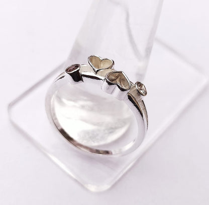 6mm Heart Bezel with Red Garnet And Zircon Faceted Gemstone Ring, Good for Ashes work & Resin Work, 925 Sterling Silver Ring