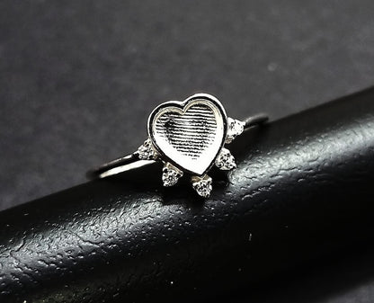 925 Sterling Solid Silver 6mm Heart Blank Bezel with CZ Setted Ring, Good for Resin & Ashes Work. Any Color Zircon Available