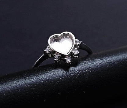 925 Sterling Solid Silver 6mm Heart Blank Bezel with CZ Setted Ring, Good for Resin & Ashes Work. Any Color Zircon Available