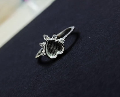 925 Sterling Solid Silver 6mm Heart Blank Bezel with CZ Setted Ring, Good for Resin & Ashes Work. Any Color Zircon Available