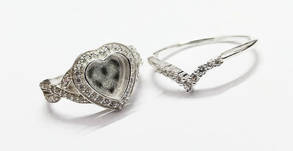 925 Sterling Solid Silver 8mm Heart Shape Halo (SET) Ring with Zircon, Good for Resin & Ashes Work. Any Color Zircon Available.