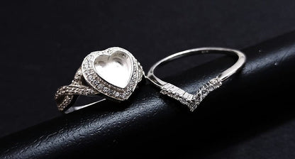 925 Sterling Solid Silver 8mm Heart Shape Halo (SET) Ring with Zircon, Good for Resin & Ashes Work. Any Color Zircon Available.