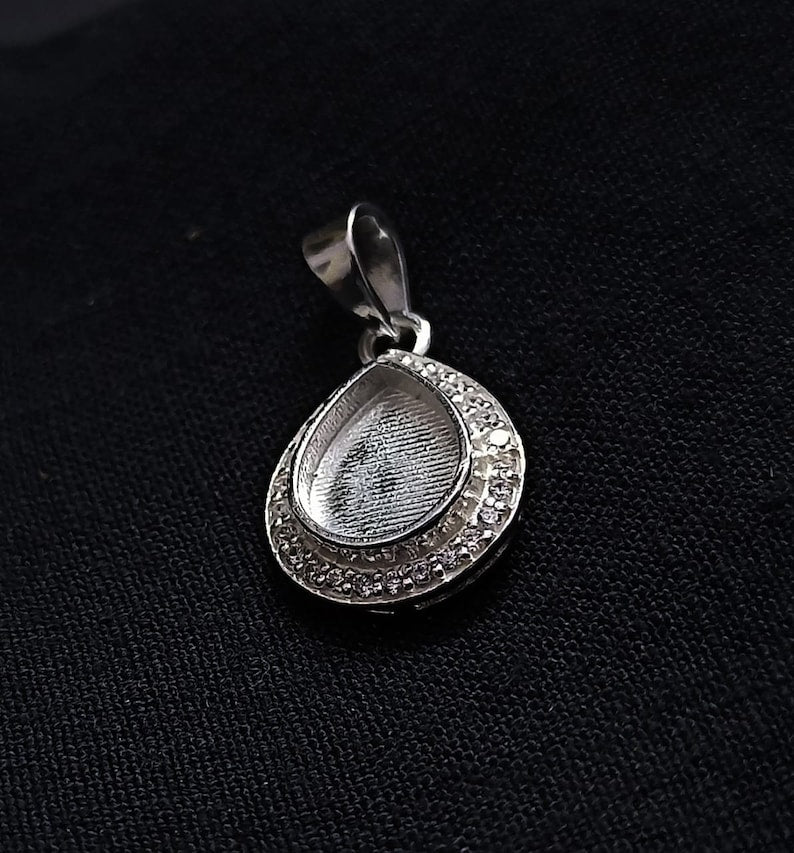 Pear Shape 8x10mm Blank Bezel Pendant Surrounded with CZ, 925 Sterling Silver Pendant, Good for Resin & Ashes Work, Keepsake Jewellery Craft