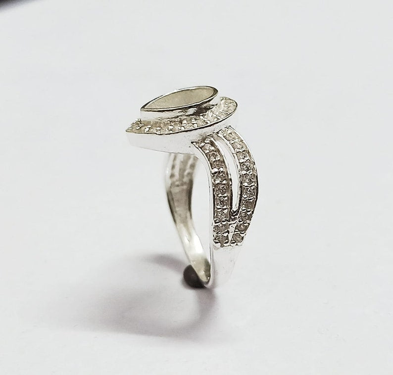 925 Sterling Solid Silver 6x8mm Pear Blank Bezel Ring with Beautiful Zircon Shank, Good for Resin & Ashes Work. Any Color Zircon Available