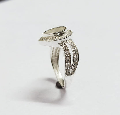 925 Sterling Solid Silver 6x8mm Pear Blank Bezel Ring with Beautiful Zircon Shank, Good for Resin & Ashes Work. Any Color Zircon Available