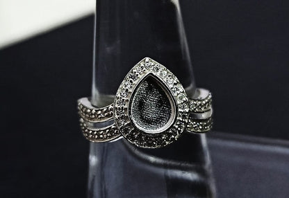 925 Sterling Solid Silver 6x8mm Pear Blank Bezel Ring with Beautiful Zircon Shank, Good for Resin & Ashes Work. Any Color Zircon Available