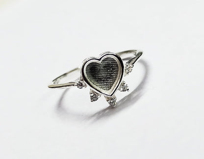 925 Sterling Solid Silver 6mm Heart Blank Bezel with CZ Setted Ring, Good for Resin & Ashes Work. Any Color Zircon Available