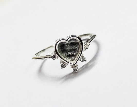 925 Sterling Solid Silver 6mm Heart Blank Bezel with CZ Setted Ring, Good for Resin & Ashes Work. Any Color Zircon Available