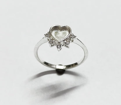 925 Sterling Solid Silver 6mm Heart Blank Bezel with CZ Setted Ring, Good for Resin & Ashes Work. Any Color Zircon Available