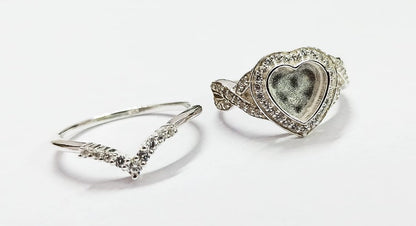 925 Sterling Solid Silver 8mm Heart Shape Halo (SET) Ring with Zircon, Good for Resin & Ashes Work. Any Color Zircon Available.