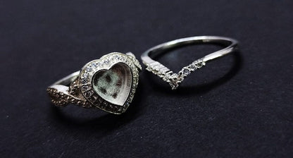 925 Sterling Solid Silver 8mm Heart Shape Halo (SET) Ring with Zircon, Good for Resin & Ashes Work. Any Color Zircon Available.