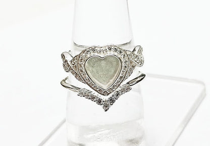 925 Sterling Solid Silver 8mm Heart Shape Halo (SET) Ring with Zircon, Good for Resin & Ashes Work. Any Color Zircon Available.