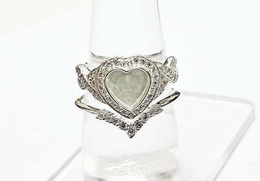 925 Sterling Solid Silver 8mm Heart Shape Halo (SET) Ring with Zircon, Good for Resin & Ashes Work. Any Color Zircon Available.