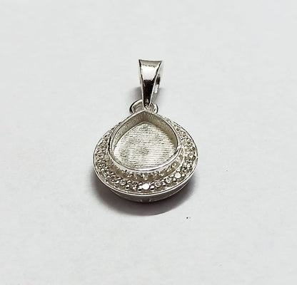 Pear Shape 8x10mm Blank Bezel Pendant Surrounded with CZ, 925 Sterling Silver Pendant, Good for Resin & Ashes Work, Keepsake Jewellery Craft