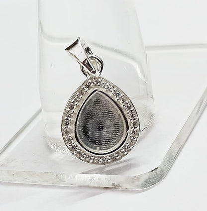 Pear Shape 8x10mm Blank Bezel Pendant Surrounded with CZ, 925 Sterling Silver Pendant, Good for Resin & Ashes Work, Keepsake Jewellery Craft