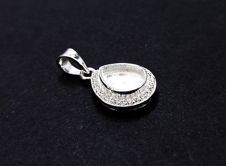 Pear Shape 8x10mm Blank Bezel Pendant Surrounded with CZ, 925 Sterling Silver Pendant, Good for Resin & Ashes Work, Keepsake Jewellery Craft